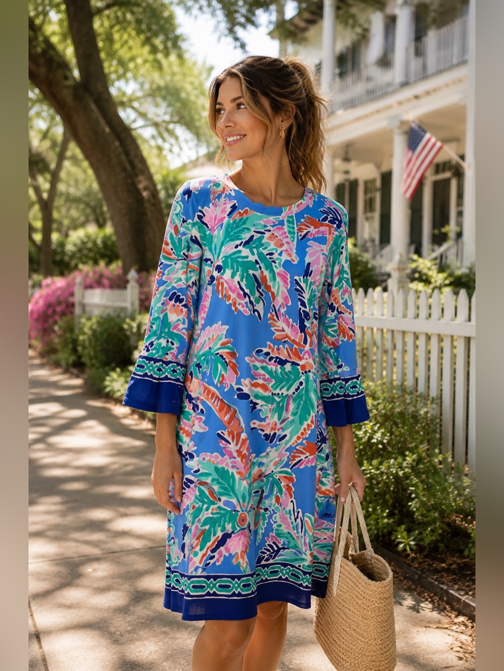 BARBARA ERICKSON Floral Bell Sleeves Dress S